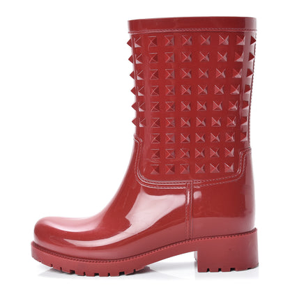 Valentino Garavani Rubber Rockstud Short Rainboots 36 Red 1 of 17