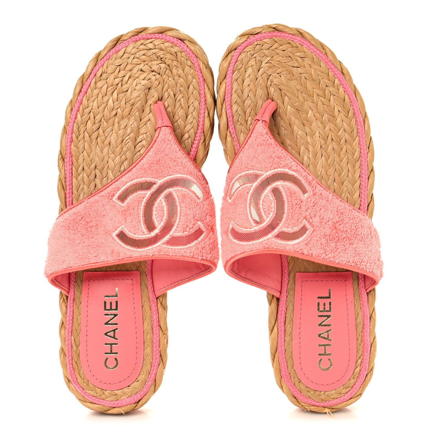Terry Cloth Raffia CC Logo Thong Sandals 39 Pink