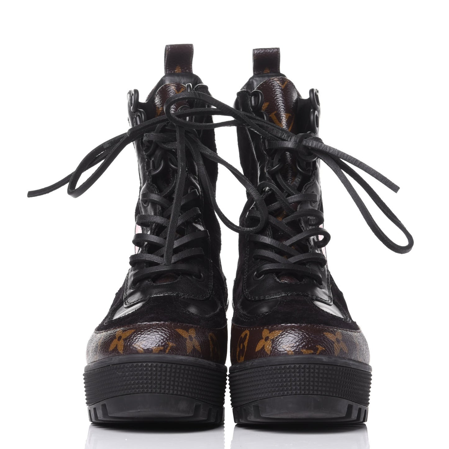 Suede Calfskin Monogram World Tour Platform Desert Boots 37 Black