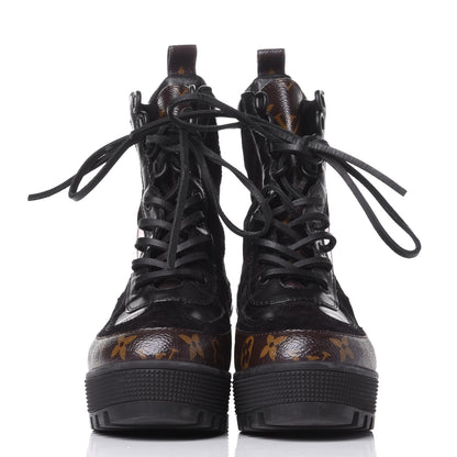 Louis Vuitton Suede Calfskin Monogram World Tour Platform Desert Boots 37 Black 2 of 11