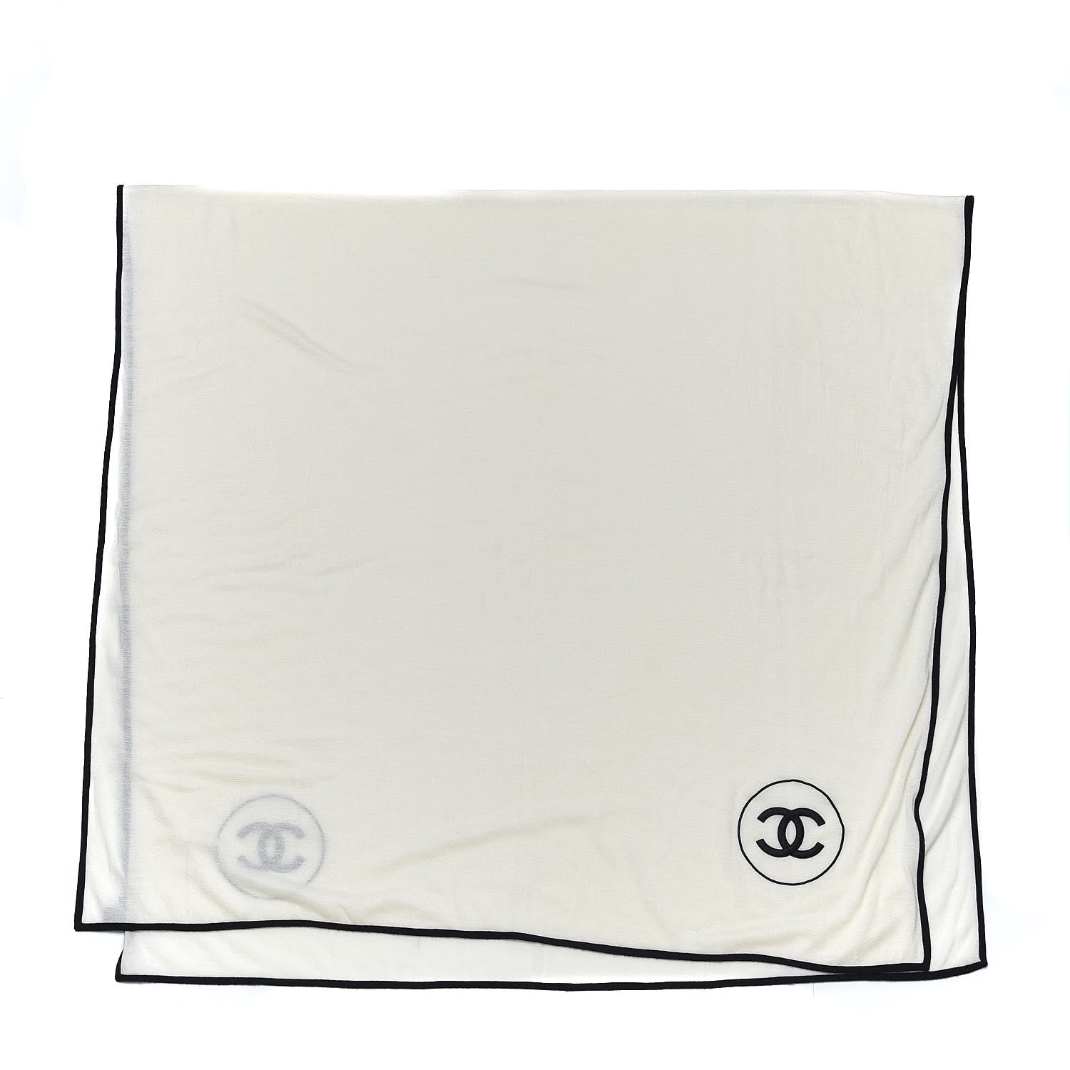 Chanel Cashmere Silk CC Scarf Black White 3 of 4
