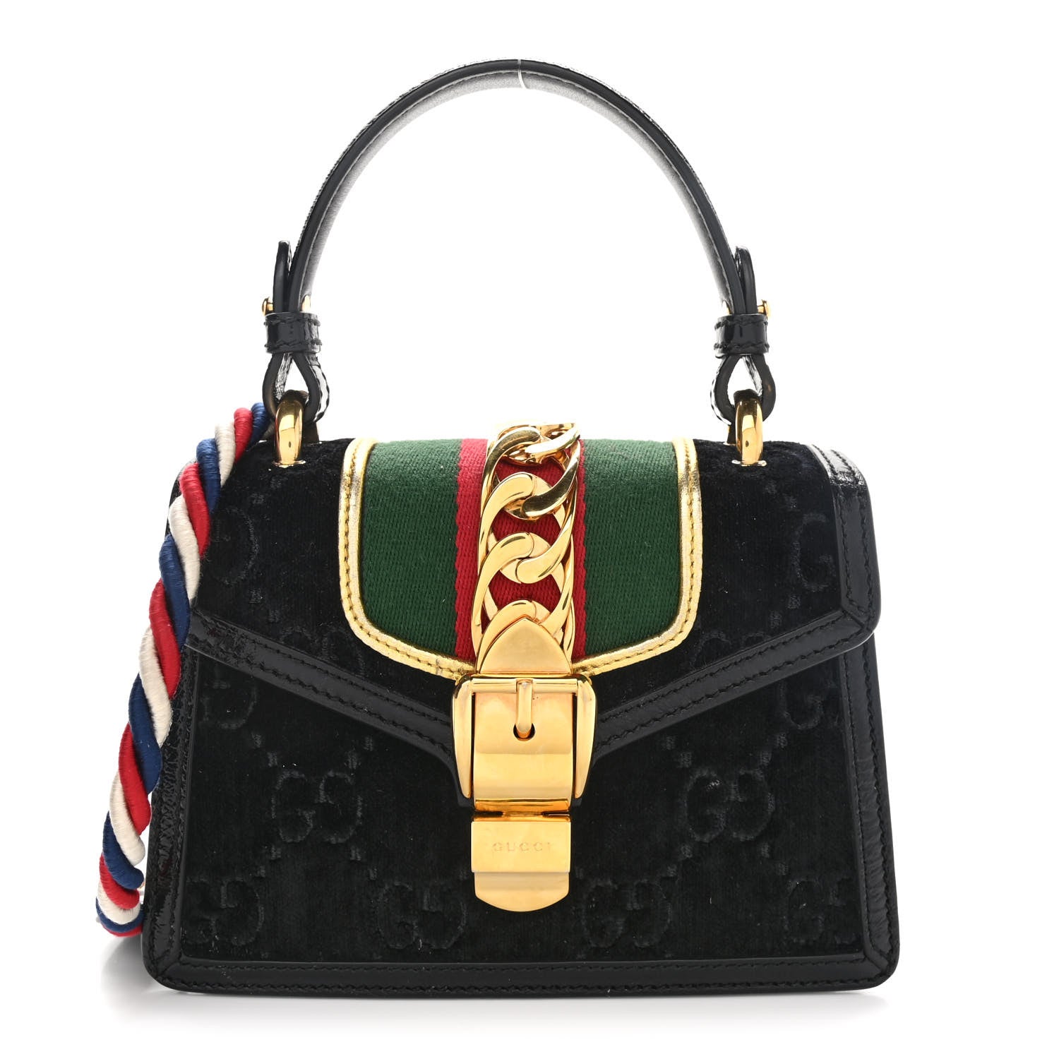 Gucci Velvet GG Monogram Mini Sylvie Top Handle Bag Black 1 of 12