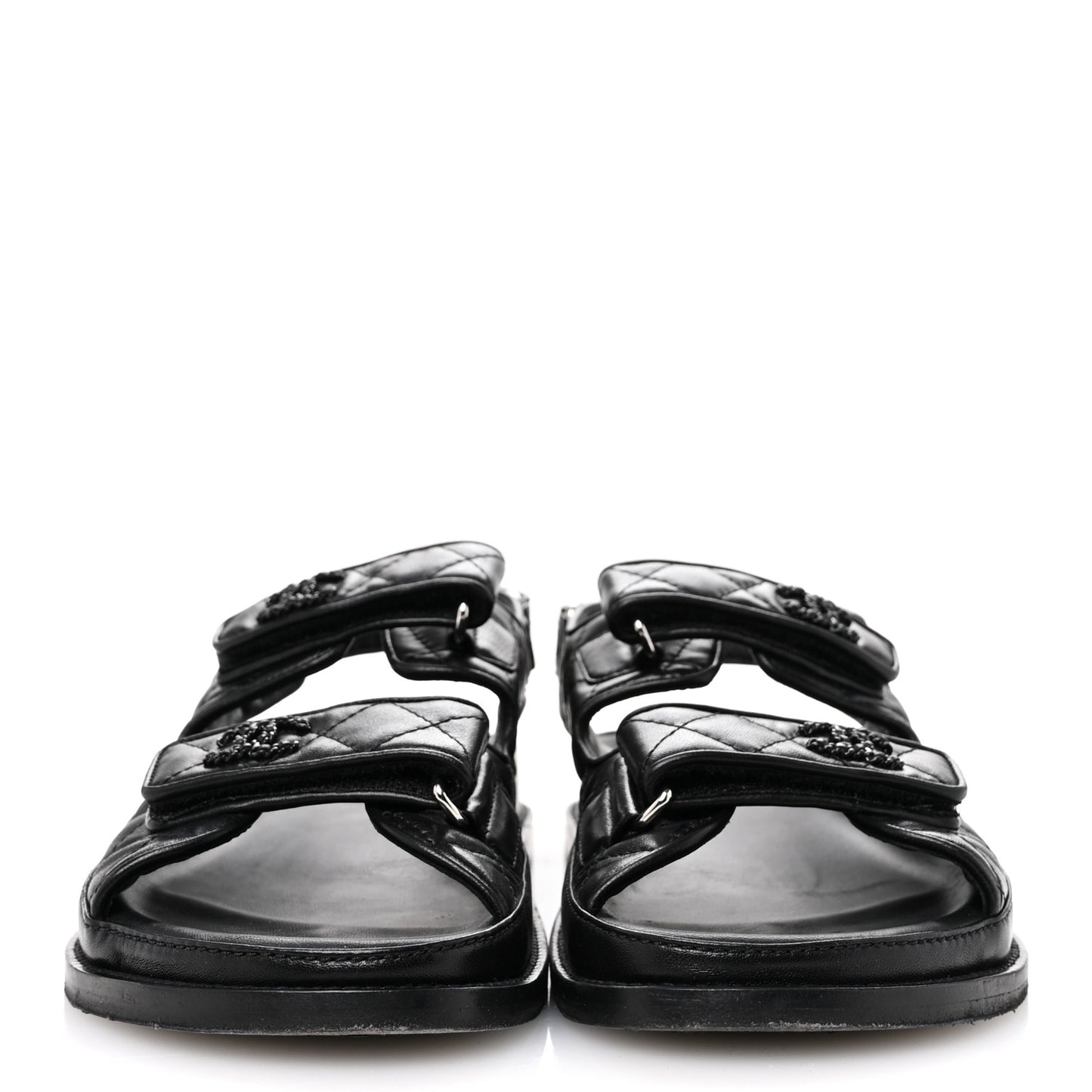 Lambskin Quilted Velcro Dad Sandals 39 So Black