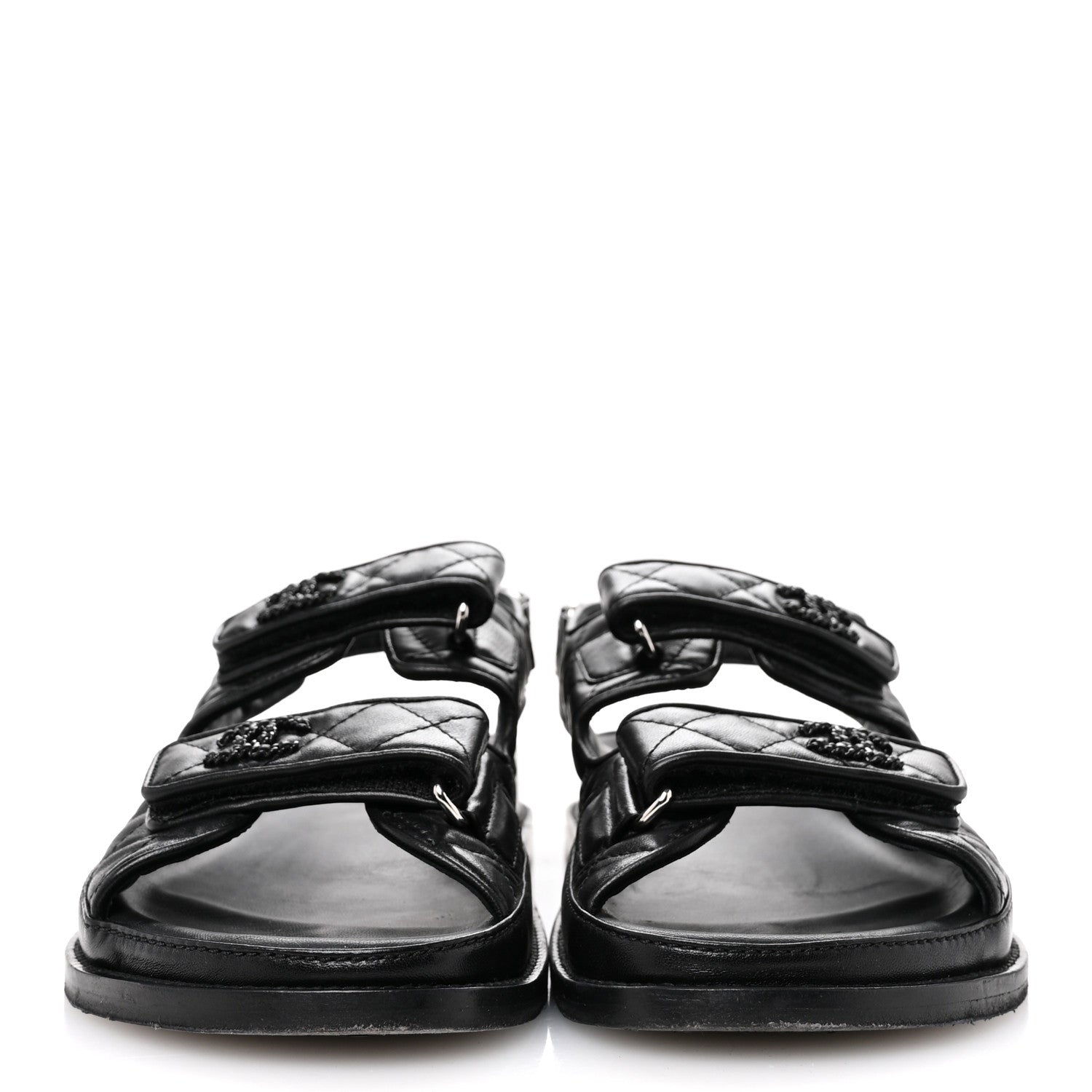 Chanel Lambskin Quilted Velcro Dad Sandals 39 So Black 3 of 9