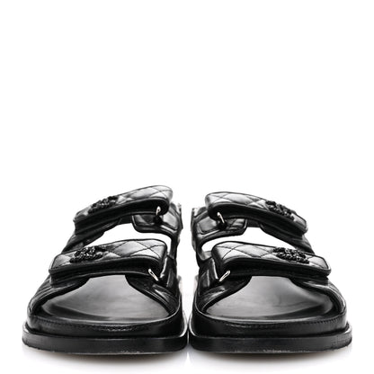 Chanel Lambskin Quilted Velcro Dad Sandals 39 So Black 3 of 9