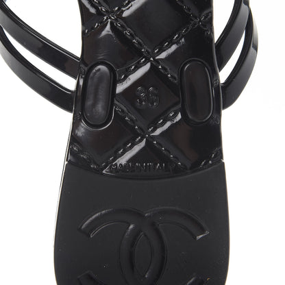 Chanel Jelly Camellia Thong Sandals 36 Black Ivory 8 of 10