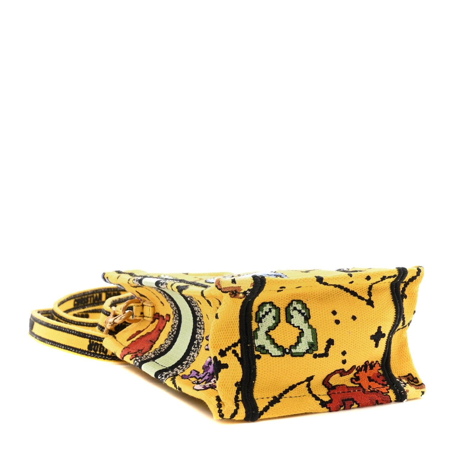 Christian Dior Canvas Embroidered Pixel Zodiac Mini Book Tote Phone Bag Jaune Multicolor 4 of 10