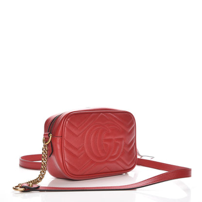 Gucci Calfskin Matelasse Mini GG Marmont Chain Shoulder Bag Hibiscus Red 3 of 7