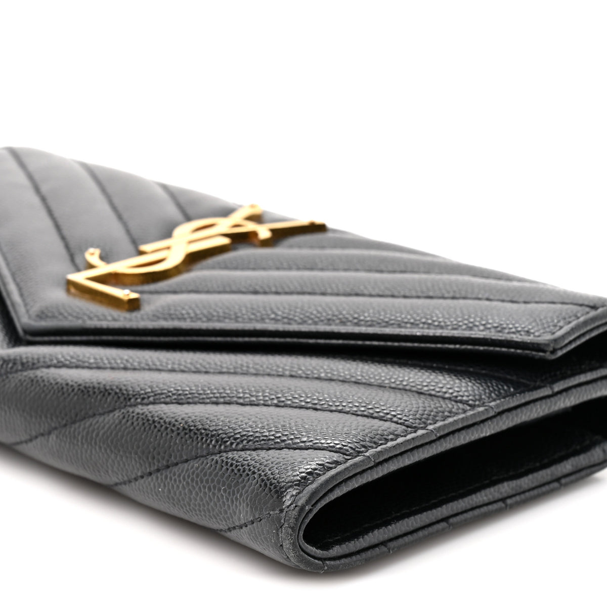 Saint Laurent Grain De Poudre Matelasse Chevron Monogram Flap Wallet Black 9 of 10