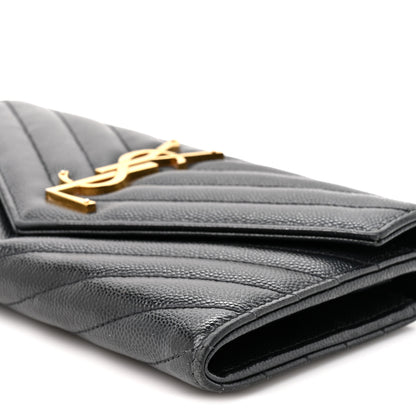 Saint Laurent Grain De Poudre Matelasse Chevron Monogram Flap Wallet Black 9 of 10
