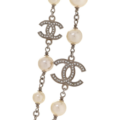 Chanel Crystal Pearl CC Long Necklace Silver 4 of 6