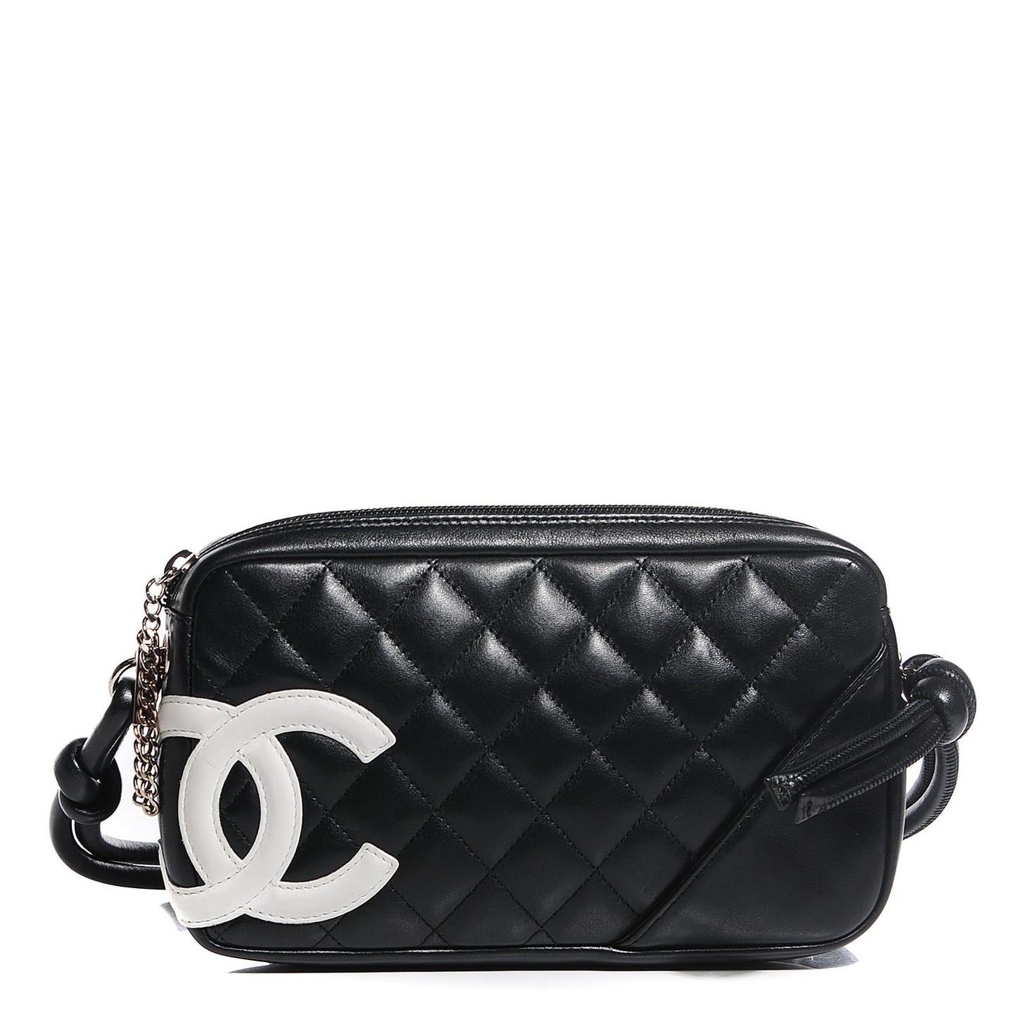 Calfskin Quilted Cambon Pochette Black White