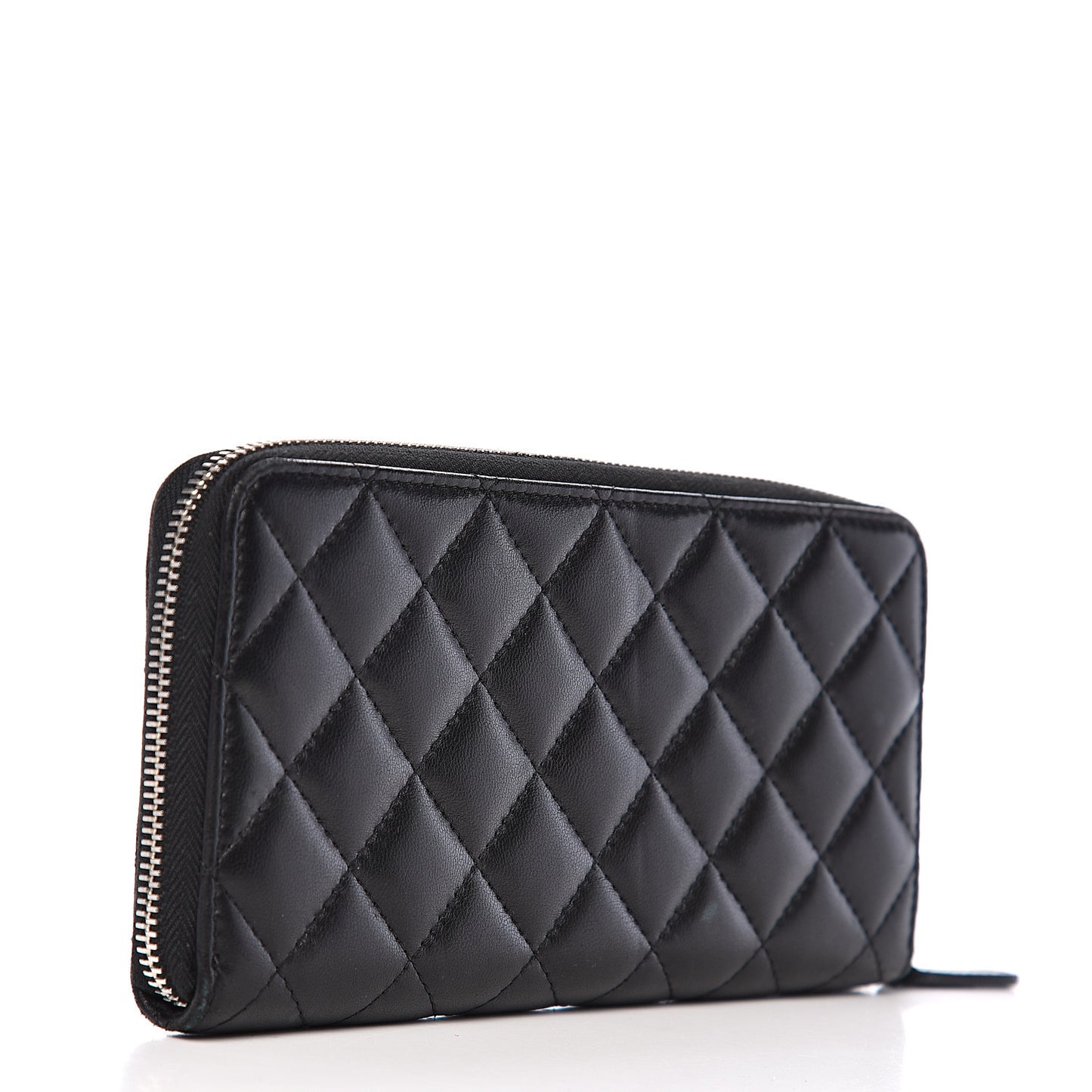 Lambskin Quilted Large Gusset Zip Around Wallet Black