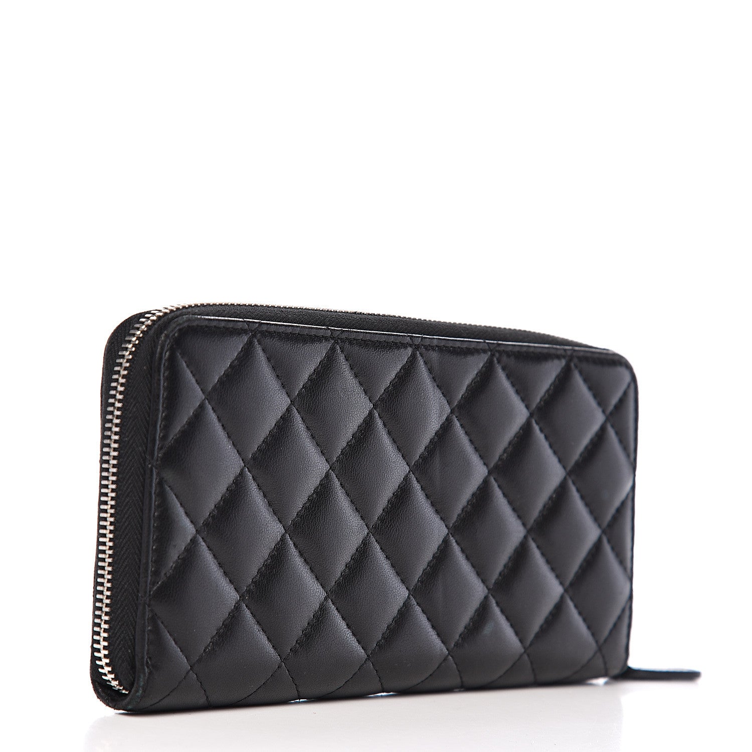 Chanel Lambskin Quilted Large Gusset Zip Around Wallet Black 2 of 7
