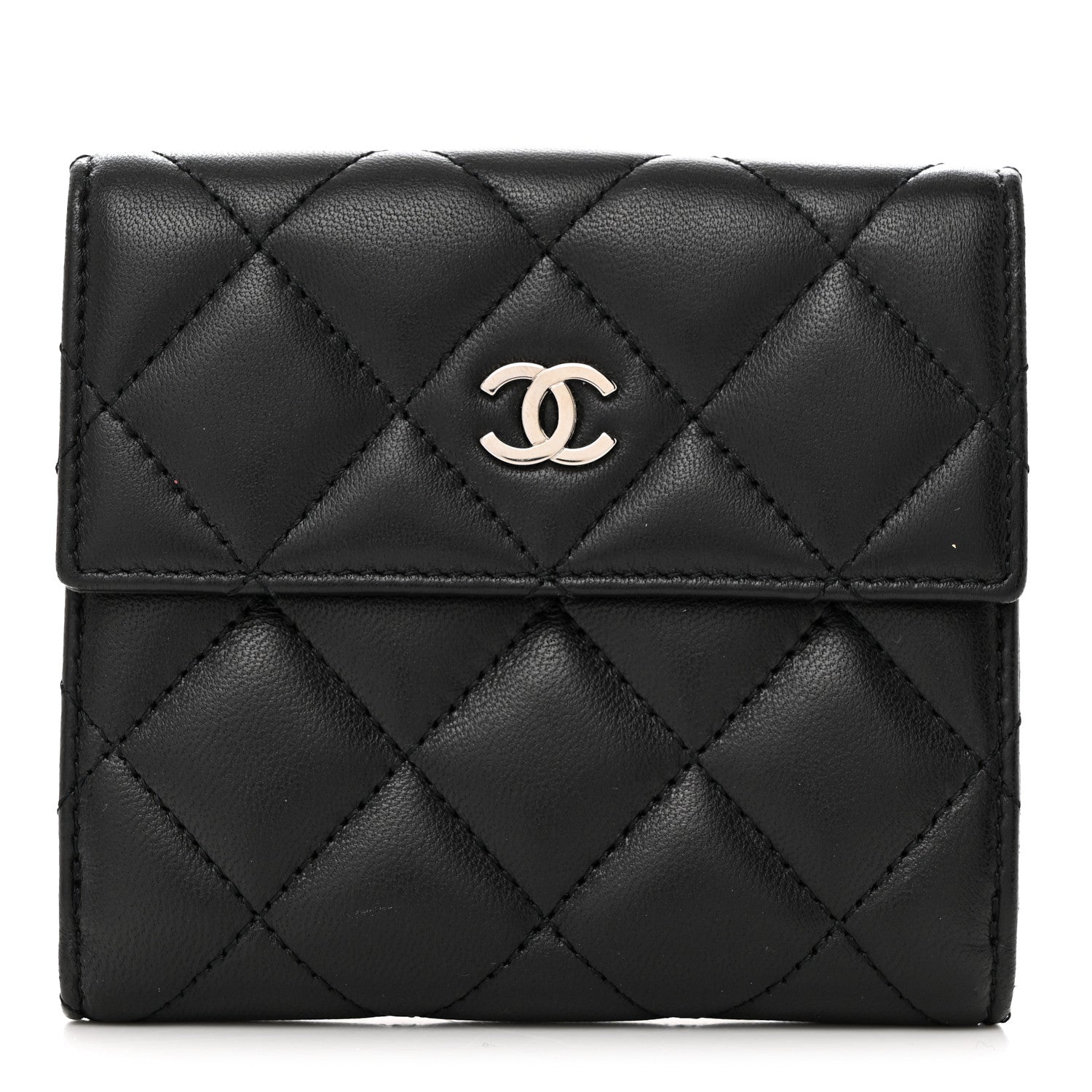 Chanel Lambskin Quilted Compact French Flap Wallet Black 1 of 10