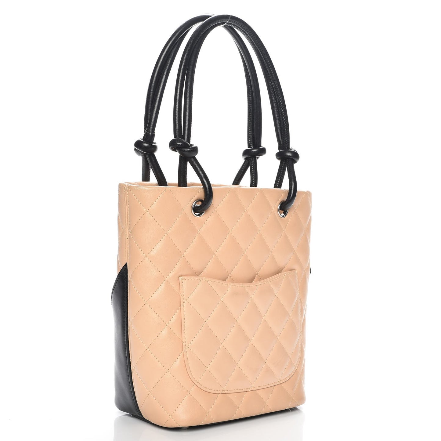 Calfskin Quilted Small Cambon Tote Beige Black