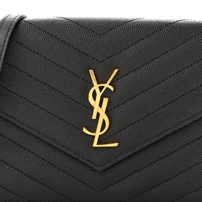 Saint Laurent Grain De Poudre Matelasse Chevron Monogram Envelope Chain Wallet Black 7 of 11