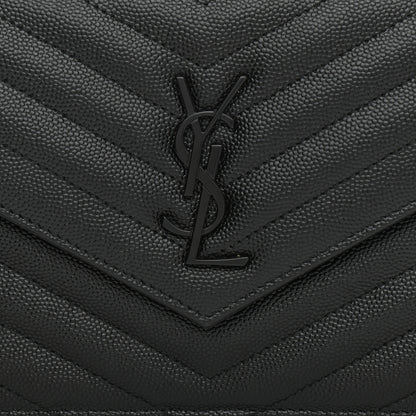 Saint Laurent Grain De Poudre Matelasse Chevron Monogram Monochrome Envelope Chain Wallet Black 7 of 7