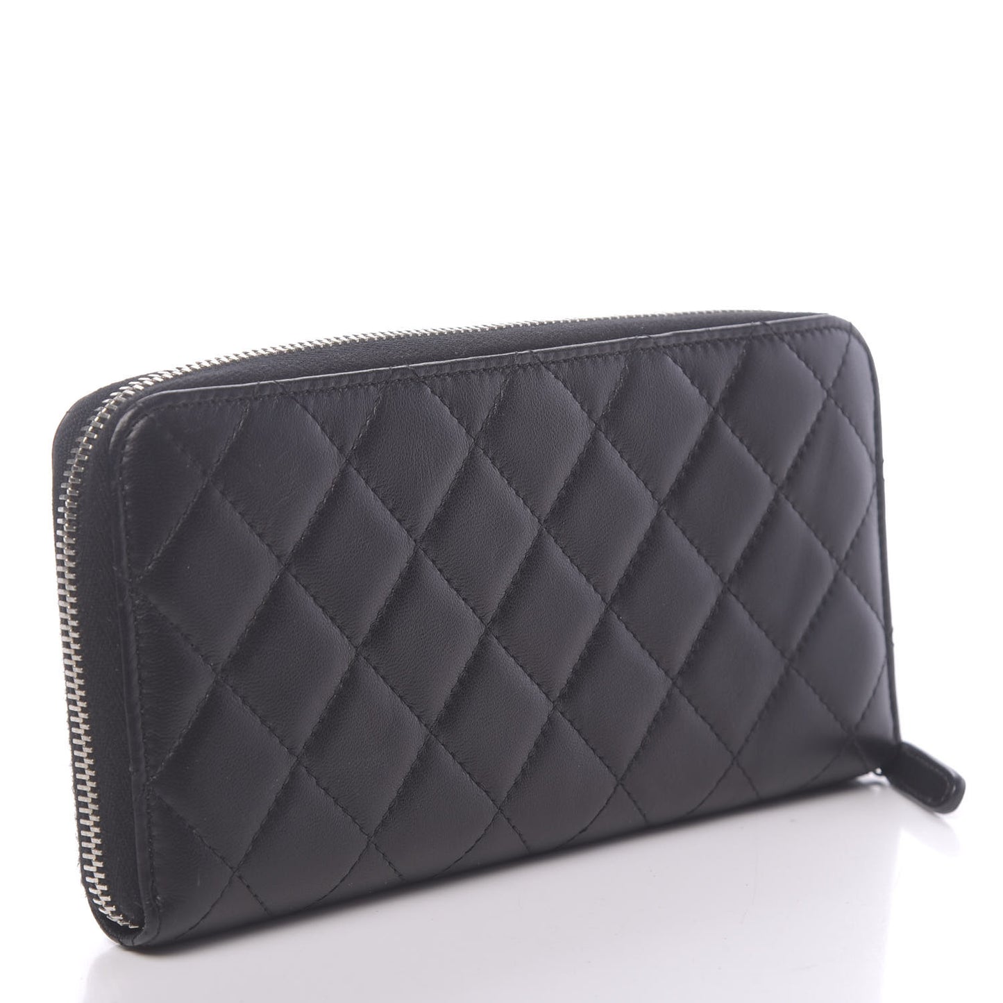 Lambskin Quilted Large Gusset Zip Around Wallet Black