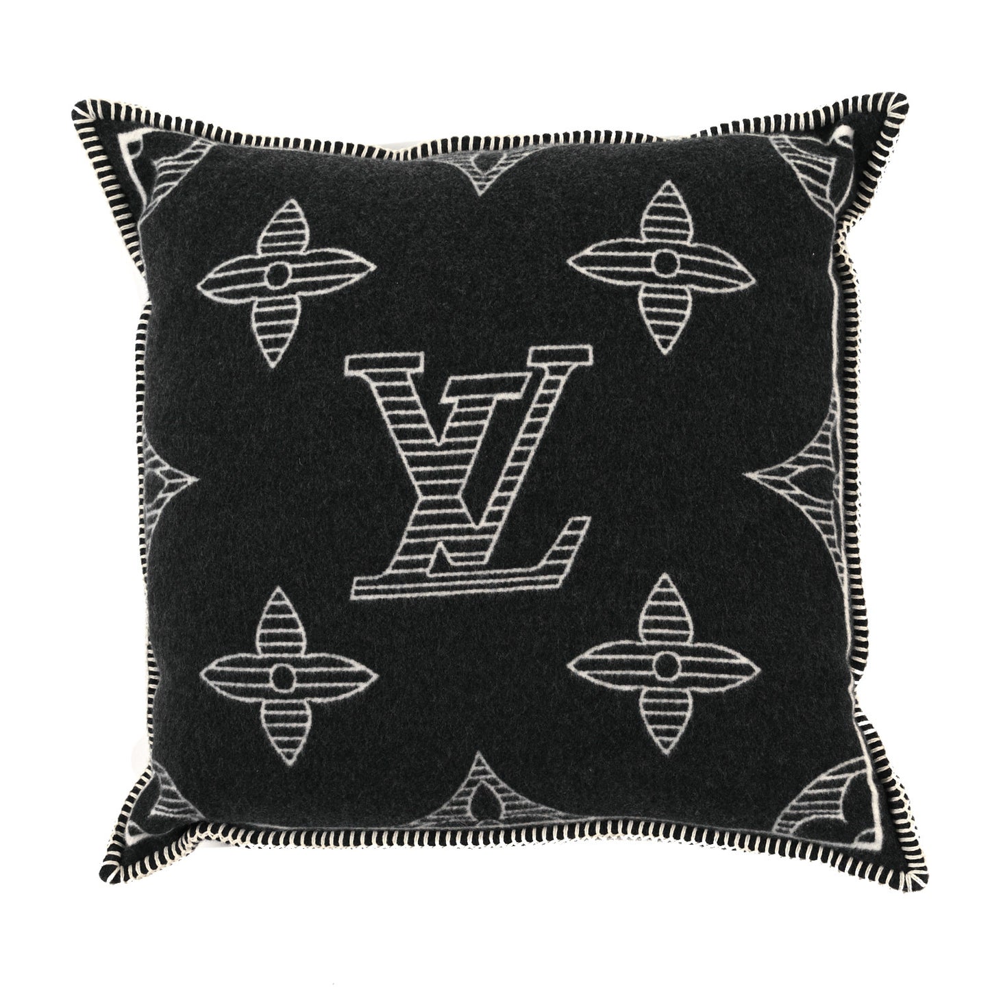 Wool Cashmere Monogram Cushion Pillow Grey White