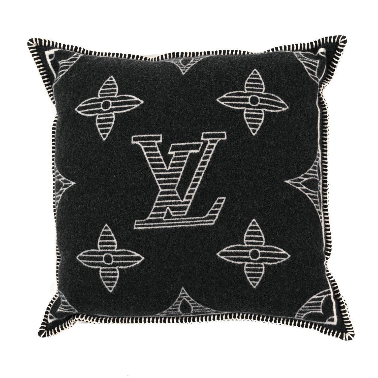 Louis Vuitton Wool Cashmere Monogram Cushion Pillow Grey White 1 of 3