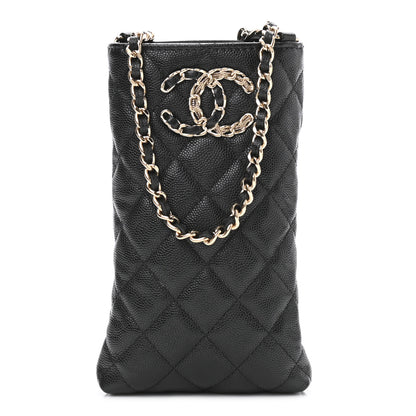 Chanel Caviar Quilted French New Wave Phone Holder With Chain Black 1 of 22