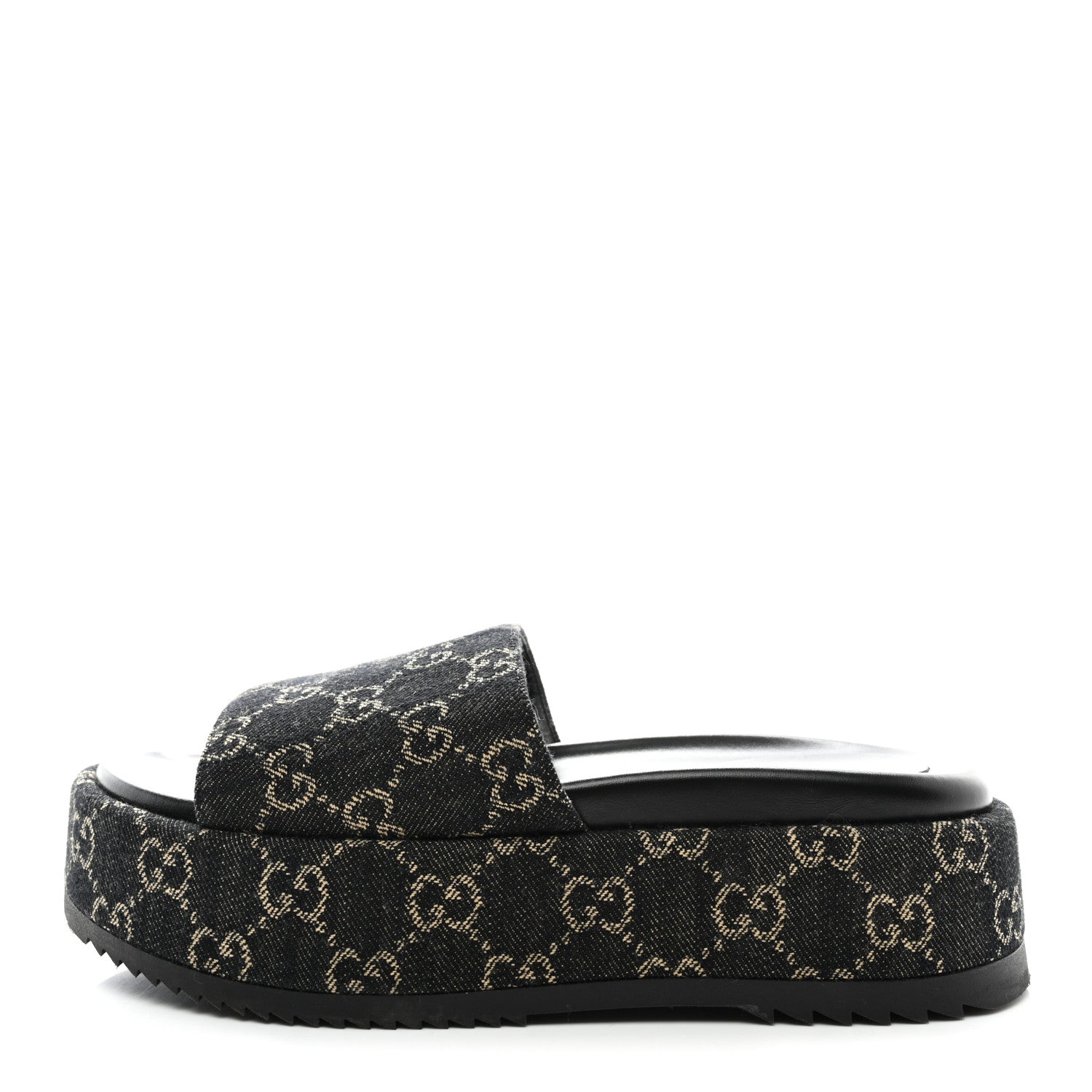 Gucci Jacquard Black Denim GG Monogram Angelina Platform 55mm Slide Sandals 38 Black Ivory 1 of 9