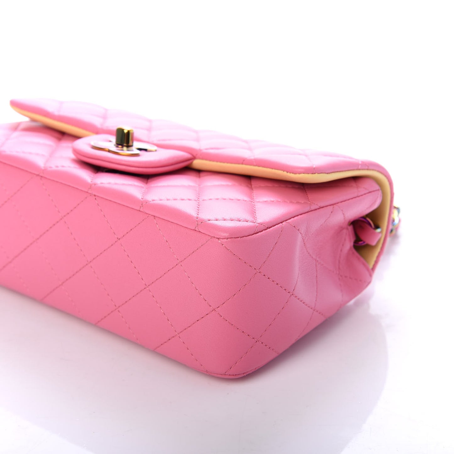 Lambskin Quilted Mini Rectangular Flap Pink Yellow