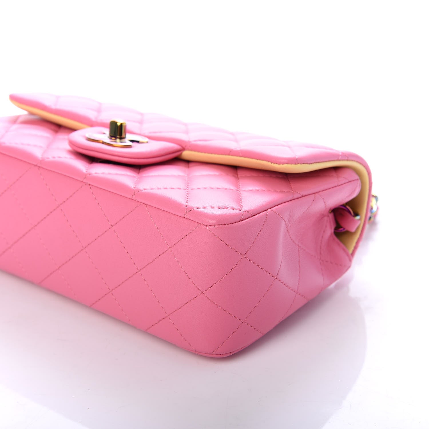 Chanel Lambskin Quilted Mini Rectangular Flap Pink Yellow 9 of 11