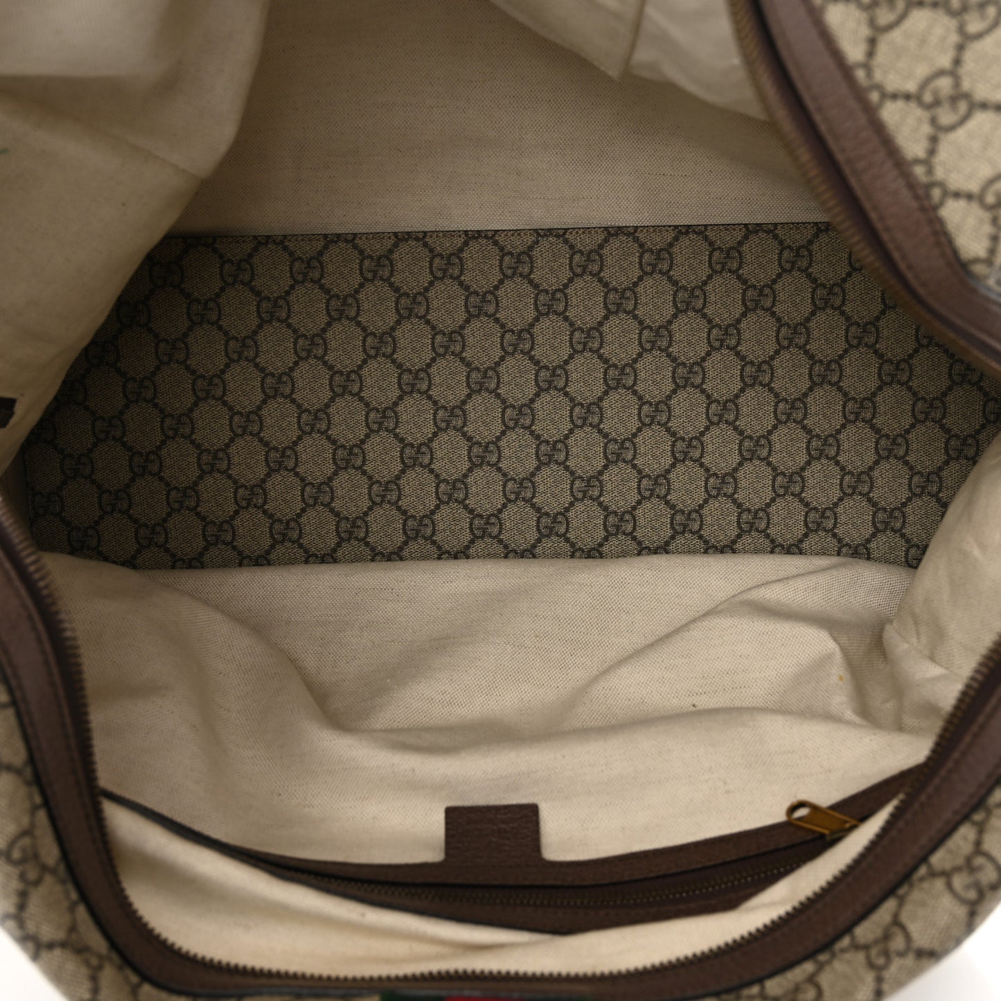 GG Supreme Monogram Textured Dollar Calfskin Web Medium Ophidia Carry-On Duffle Bag Beige Ebony New Acero