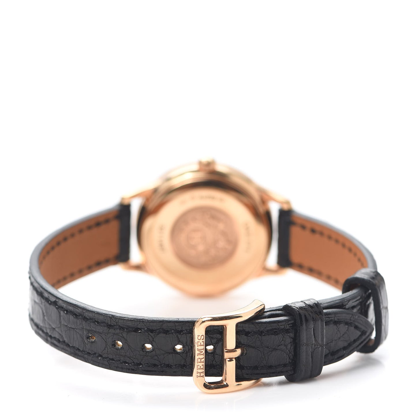 18K Rose Gold Alligator Diamond Mother of Pearl 25mm Slim d'Hermes Quartz Watch Noir