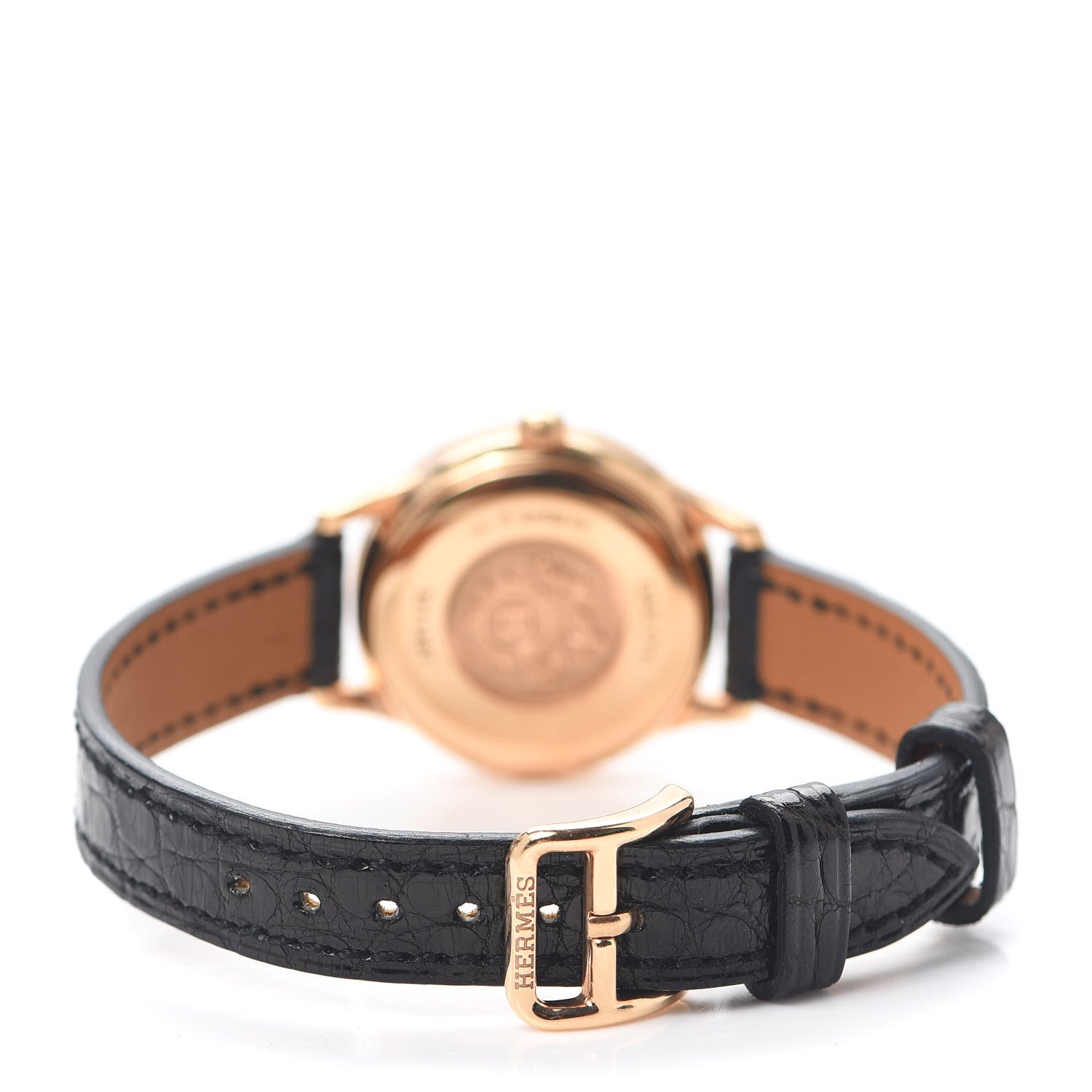 Hermes 18K Rose Gold Alligator Diamond Mother of Pearl 25mm Slim d'Hermes Quartz Watch Noir 3 of 5