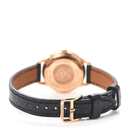 Hermes 18K Rose Gold Alligator Diamond Mother of Pearl 25mm Slim d'Hermes Quartz Watch Noir 3 of 5