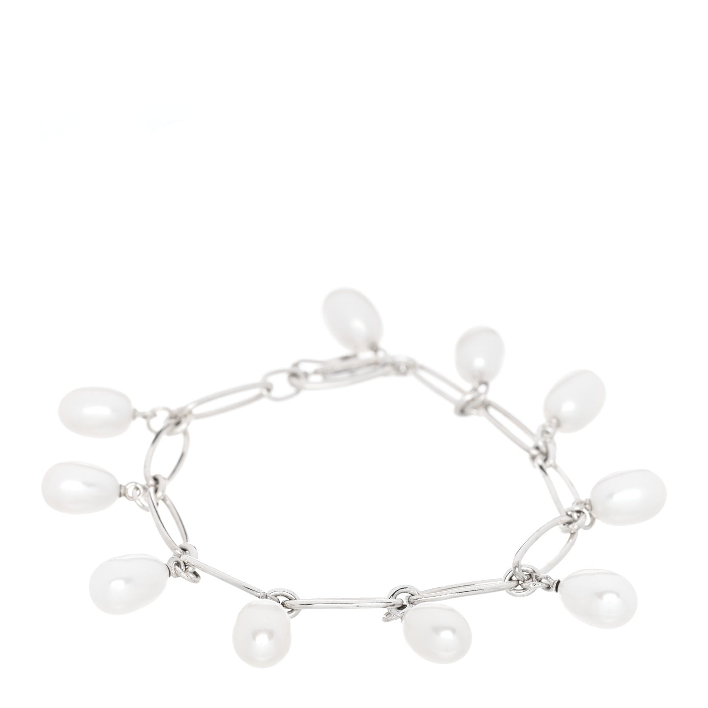 Sterling Silver Cultured Pearl Elsa Peretti Oval Link Bracelet