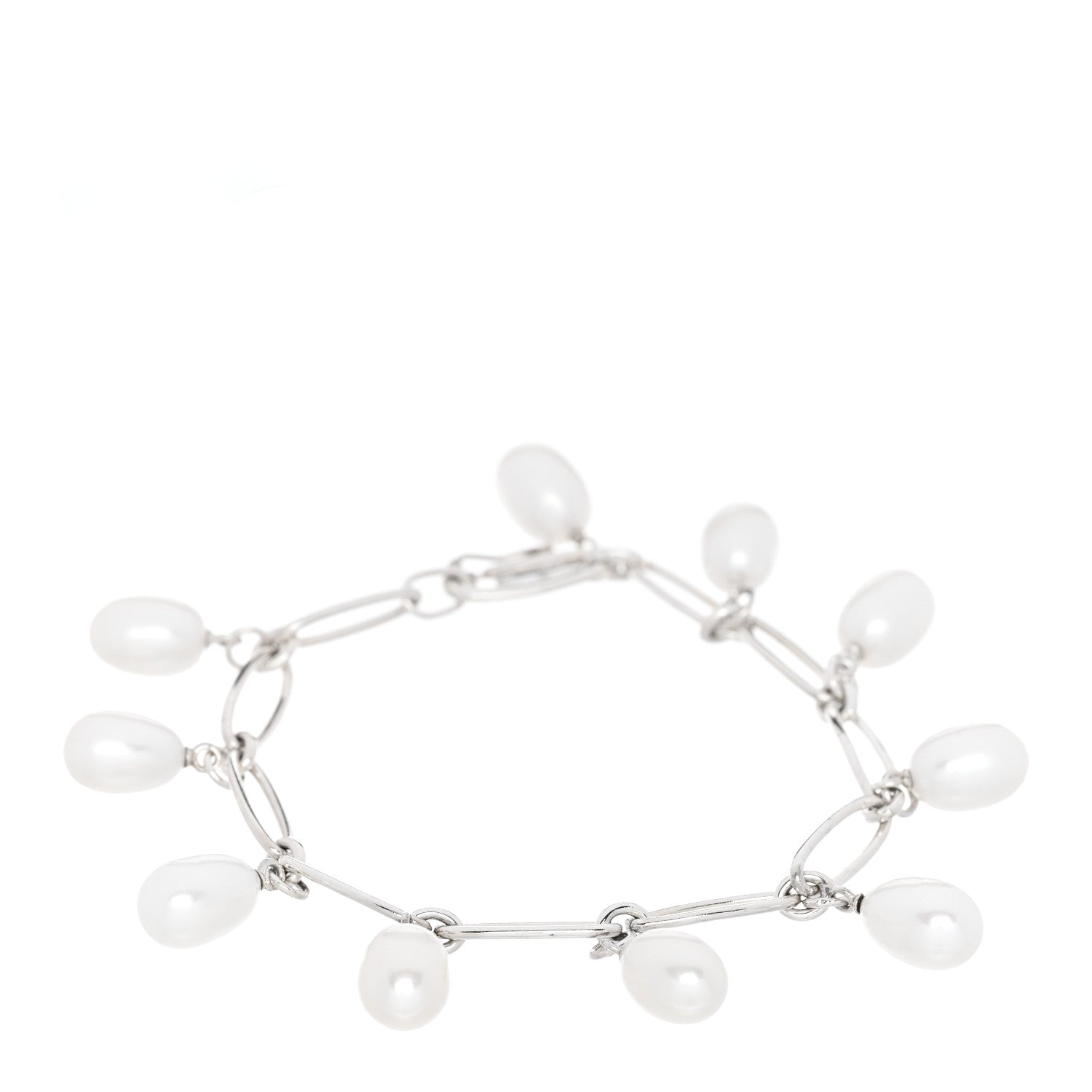 Tiffany Sterling Silver Cultured Pearl Elsa Peretti Oval Link Bracelet 1 of 4