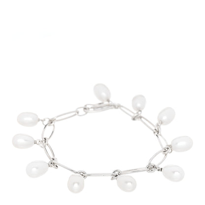 Tiffany Sterling Silver Cultured Pearl Elsa Peretti Oval Link Bracelet 1 of 4