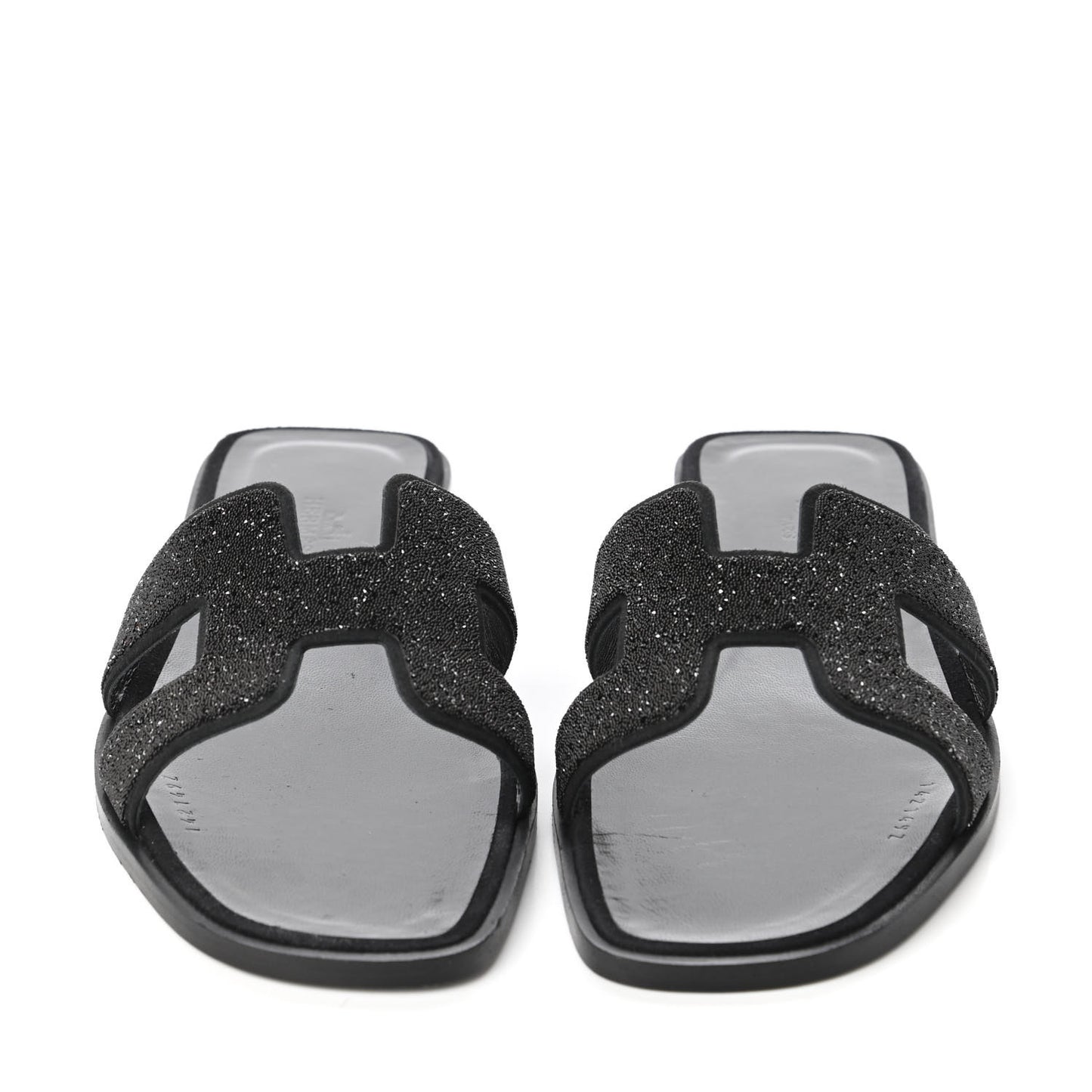 Suede Goatskin Crystal Powder Oran Sandals 38 Black