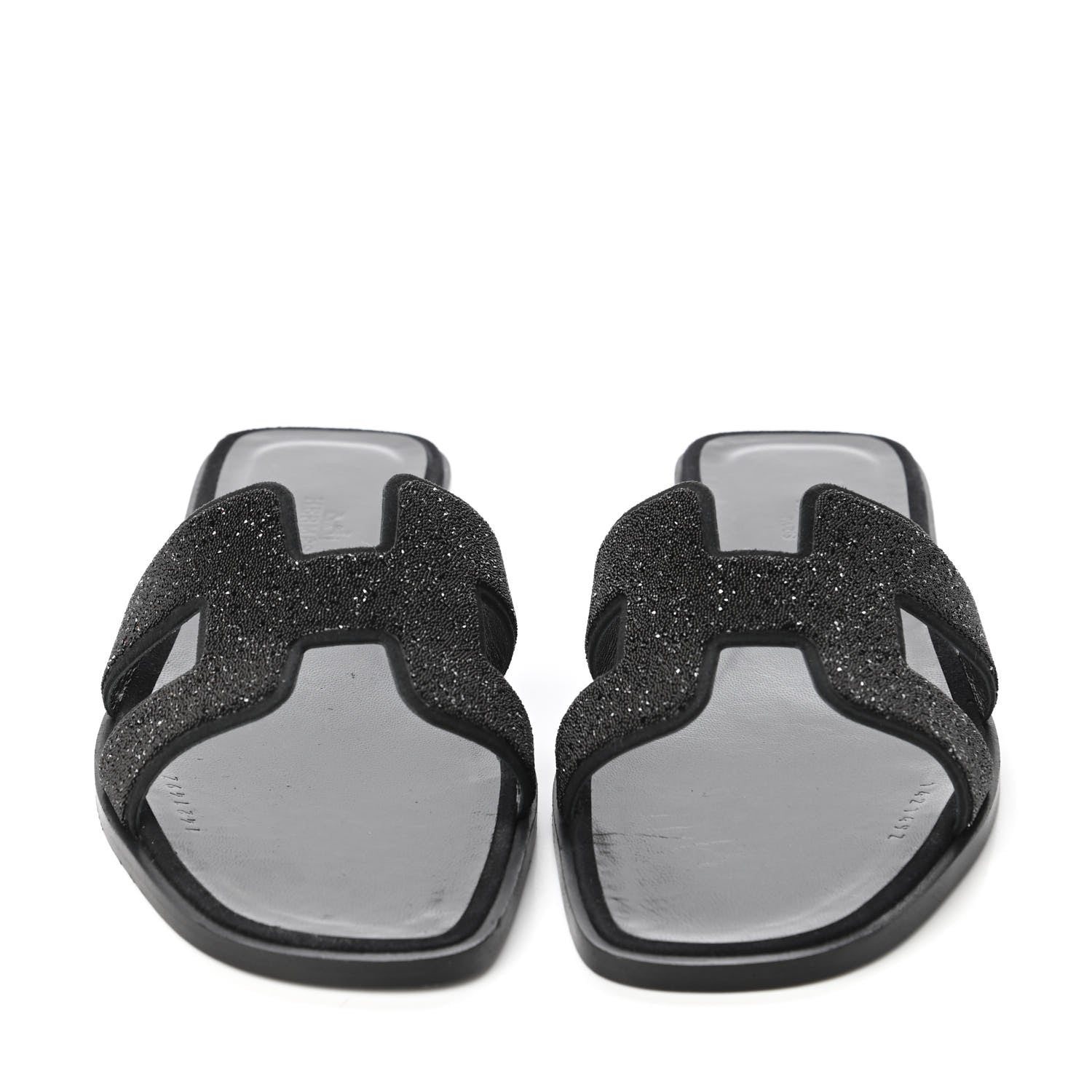 Hermes Suede Goatskin Crystal Powder Oran Sandals 38 Black 2 of 9