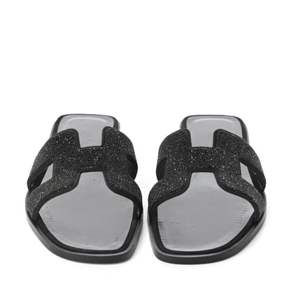 Hermes Suede Goatskin Crystal Powder Oran Sandals 38 Black 2 of 9