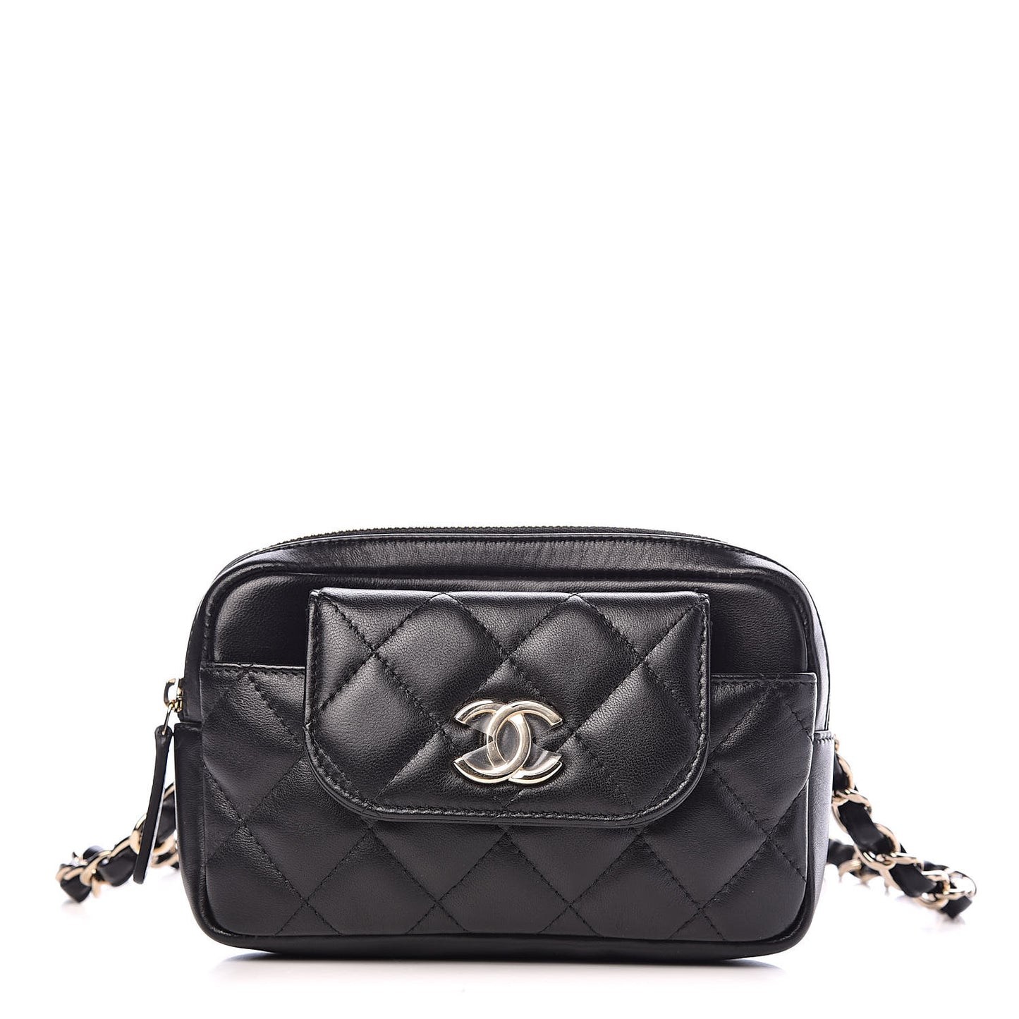 Lambskin Quilted Waist Bag Black