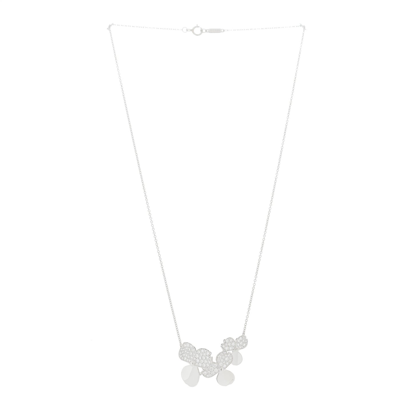 Platinum Diamond Mini Paper Flowers Cluster Pendant Necklace
