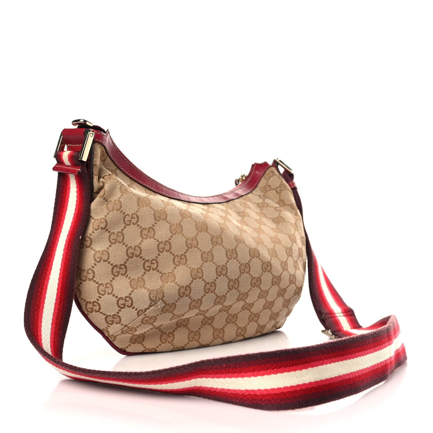 Gucci Monogram Web Medium Half Moon Hobo Red 3 of 9