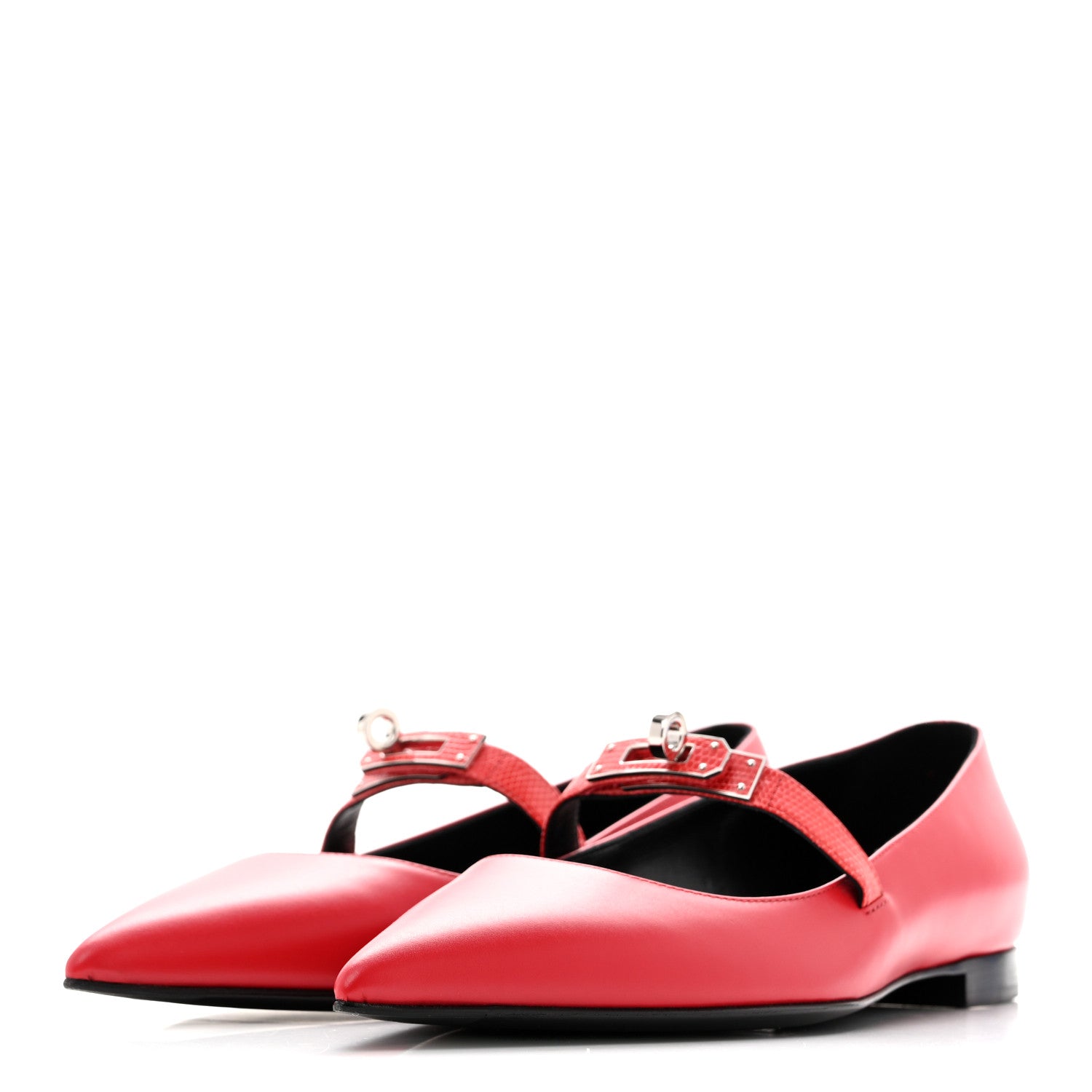 Hermes Lizard Calfskin Brillante Kelly Ballet Flat  38 Rouge Vif 4 of 11