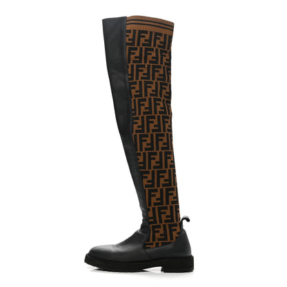 Fendi Nappa Microfiber Fabric FF Rockoko Thigh High Boots 38 Black Tobacco 1 of 10