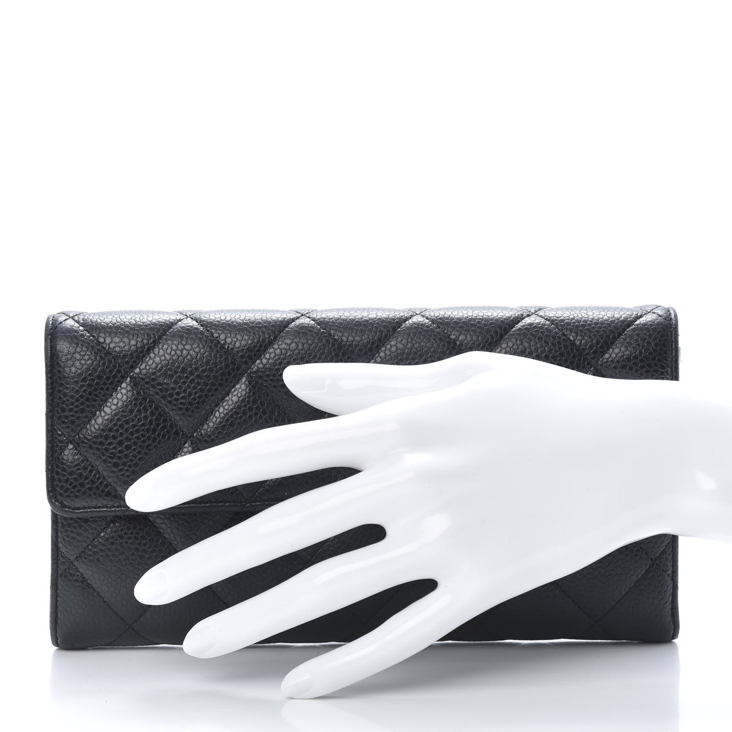 Caviar Quilted Large Gusset Flap Wallet Black