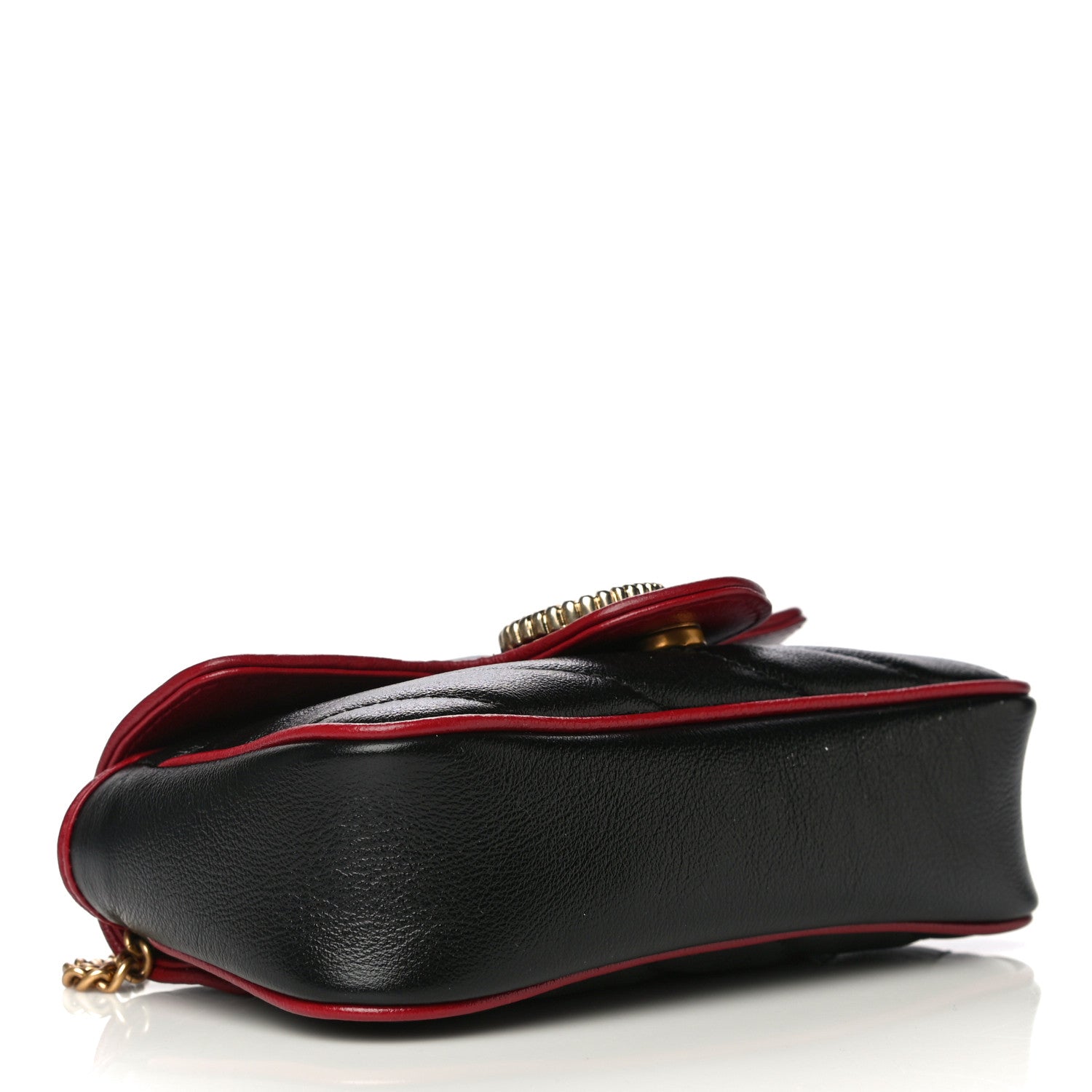 Gucci Vintage Effect Calfskin Matelasse Diagonal Super Mini Torchon GG Marmont Shoulder Bag Black Romantic Cherry 4 of 11
