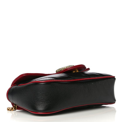 Gucci Vintage Effect Calfskin Matelasse Diagonal Super Mini Torchon GG Marmont Shoulder Bag Black Romantic Cherry 4 of 11