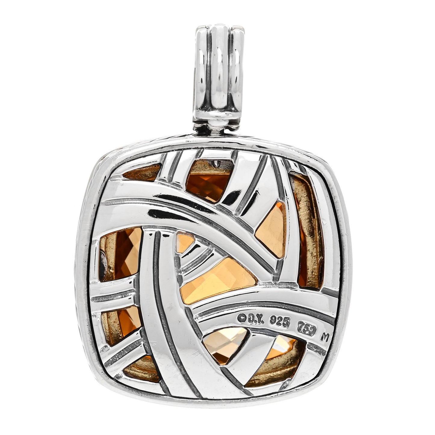 Sterling Silver 18K Yellow Gold Diamond Citrine 20mm Albion Enhancer Pendant