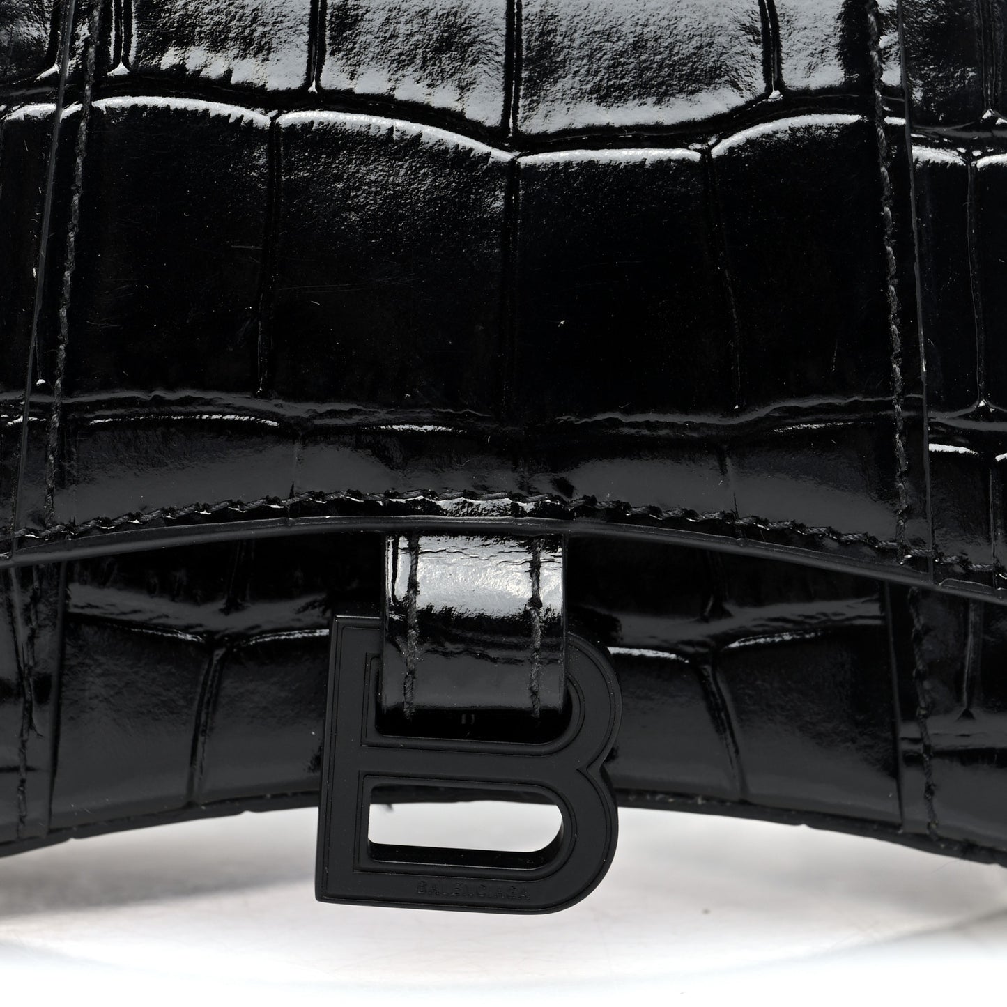 Shiny Calfskin Monochrome Crocodile Embossed Hourglass Top Handle Bag Mini Black