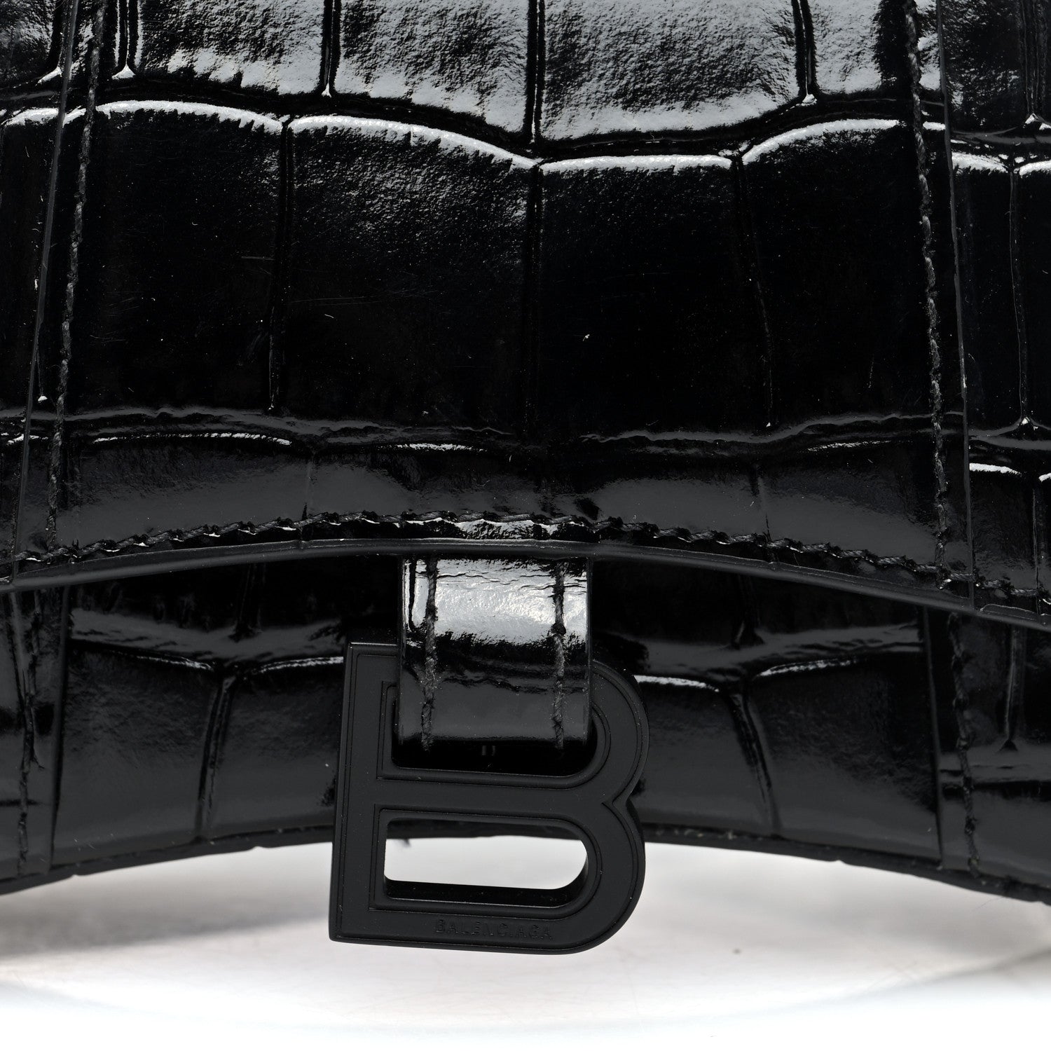 Balenciaga Shiny Calfskin Monochrome Crocodile Embossed Hourglass Top Handle Bag Mini Black 7 of 9